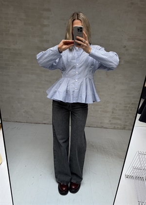 Stripe cotton peplum skjorte Lavender Lustre W0824 Ganni 